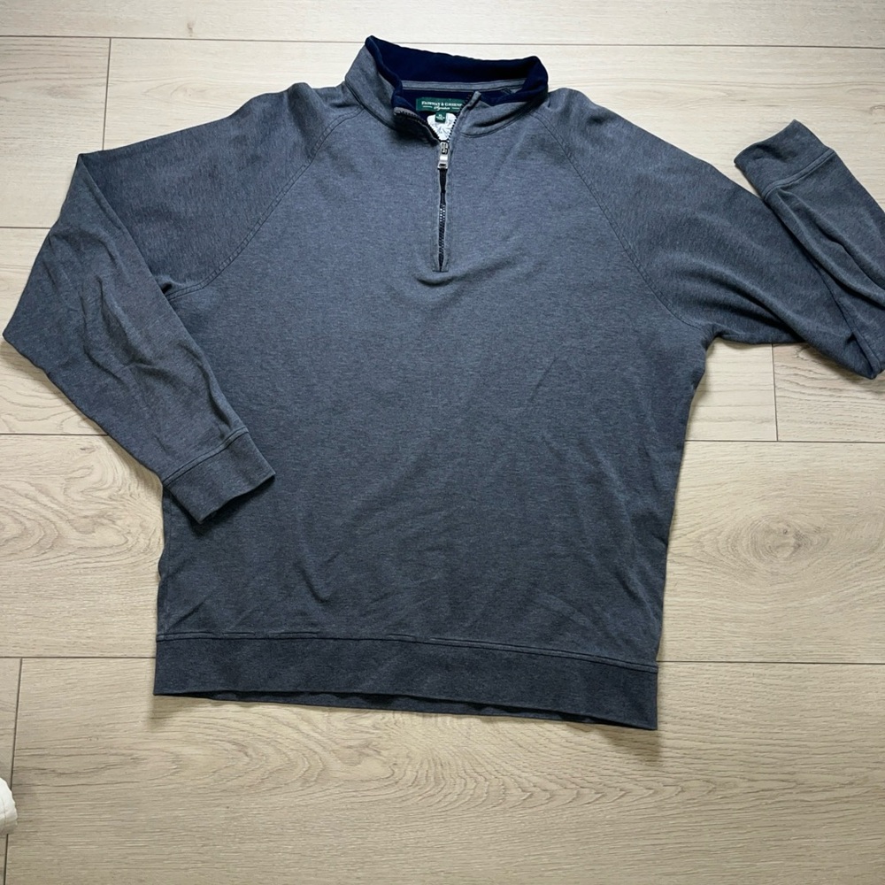 Fairway & Greene Men Henley Golf Gray Quarter Zip XL 1 Tiny Hole In Sleeve Back